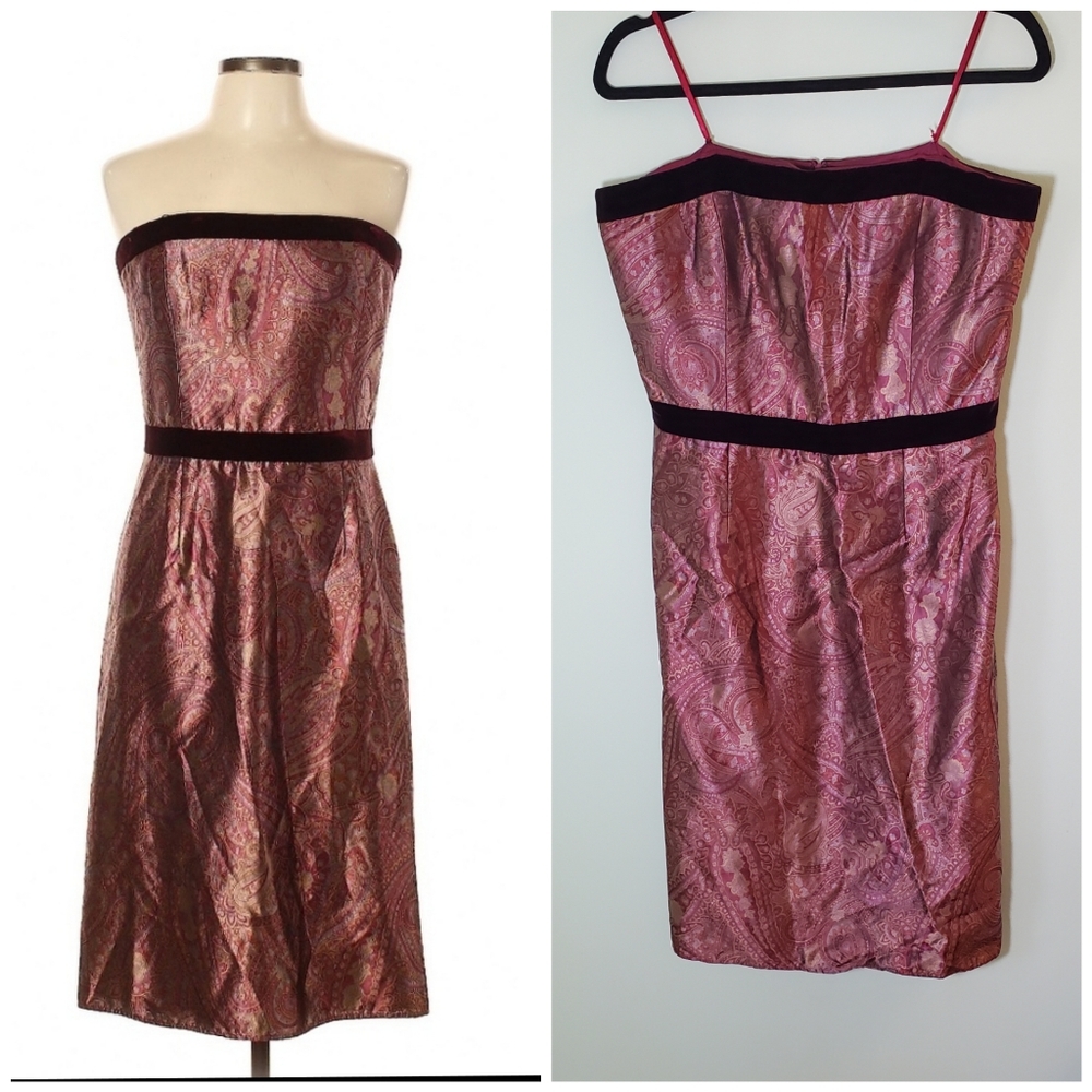 Elegant Kay Unger Strapless Red Paisley Print Silk Dress Sz 12 ~ Special Occasio